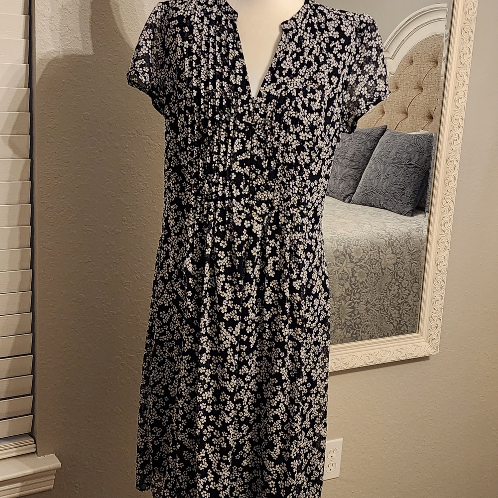 MSK Navy Blue and White Floral Midi Dress